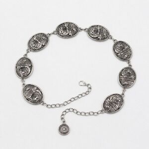 True Love Chain Belt Women L/XL Silver Western Cowboy Boot Medallion Antiqued